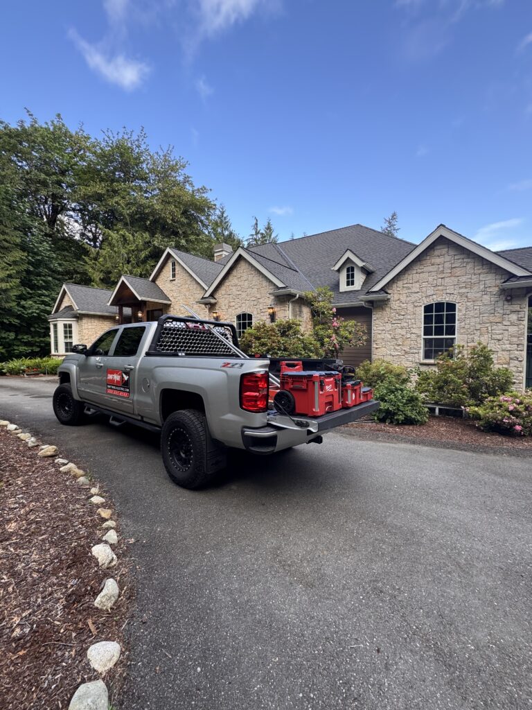 SwiftWire LLC truck in front of Redmond Washington home before an electrical job